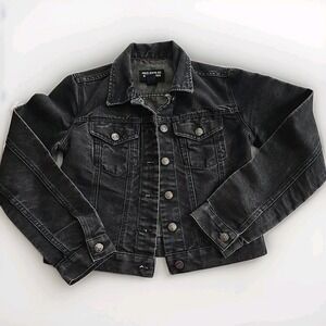 Polo Ralph Lauren Womens Small black denim jacket Coat crop fit outdoor Moto Y2K